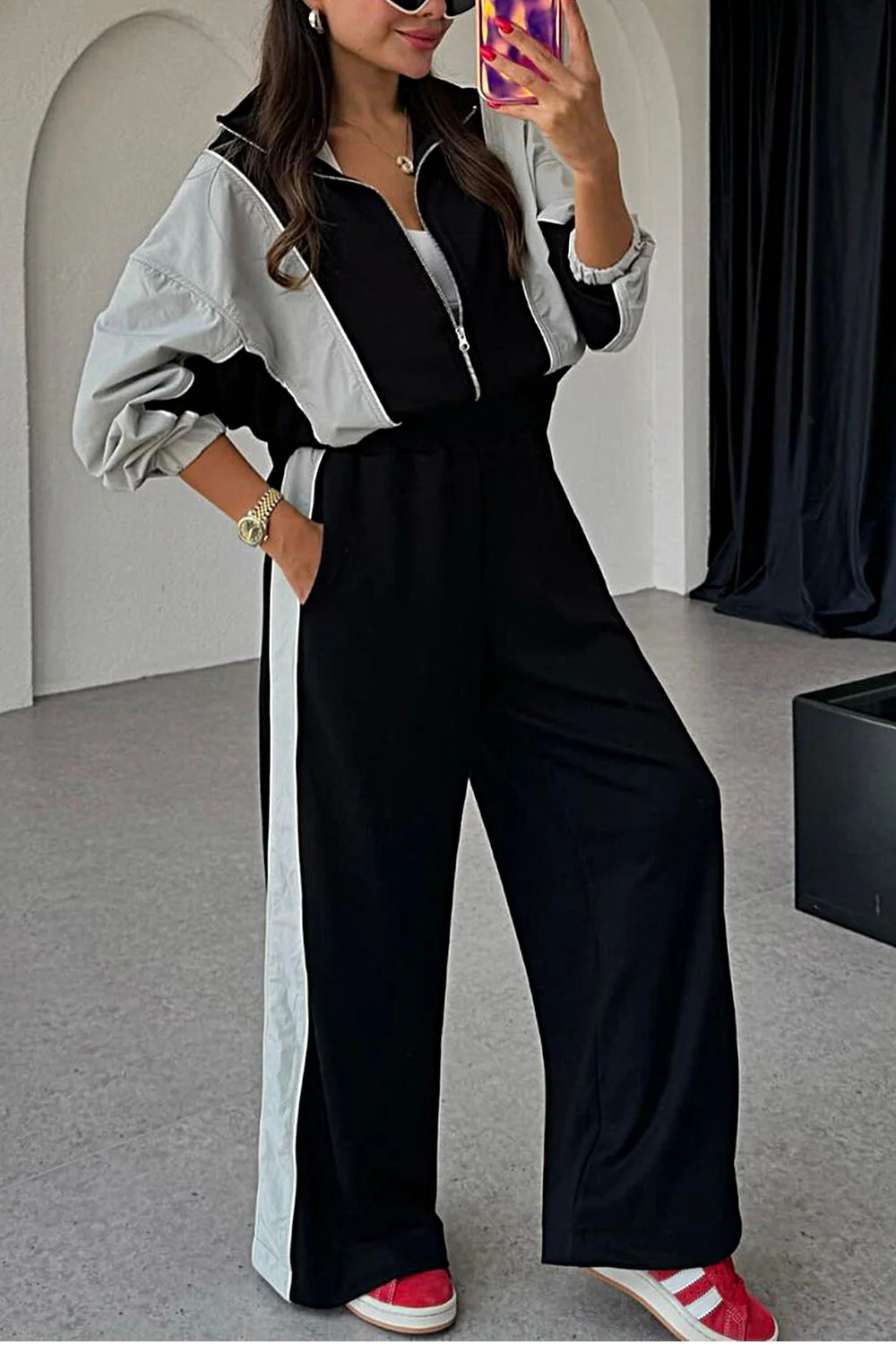 Women's Zipper Jacket & Pants Two-piece Set