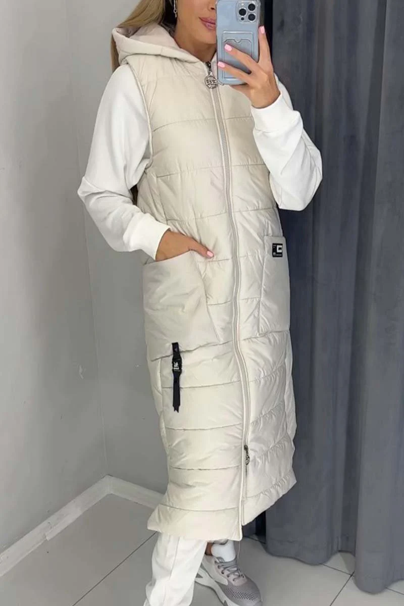 Women's casual hooded mid-length sleeveless cotton coat